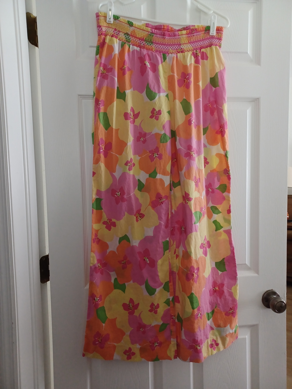 Lilly Pulitzer Womens Size M Pink, Yellow & Orange Floral Smocked Wide Leg Pant